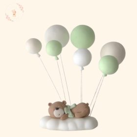   Álmodozó Maci Lufikkal – Kézzel Készült Cukorfigura Szett Babaváróra