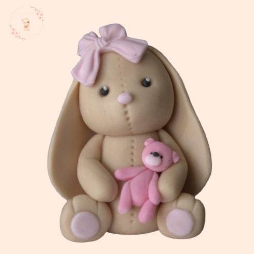 Cukor nyuszi figura – ülő (7 cm), több színben (fiús/lányos,szíves)