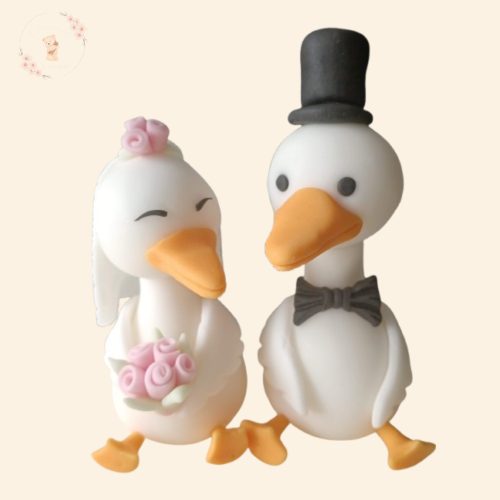 Esküvői cukor állatfigurák – róka pár, liba pár, kézzel készült cukormassza figurák tortadísznek – egyedi állatpárok rendelésre