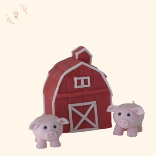 Farm tortadísz szett – Házikó + 2 malac (kézzel készült cukorfigurák)
