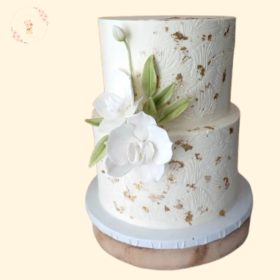   Fehér Lepkeorchidea Ruszkusszal – Esküvői Cukorvirág Szett