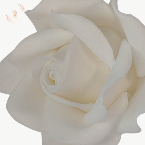 Fehér cukorrózsa részletfotó – finoman kidolgozott kézműves virág