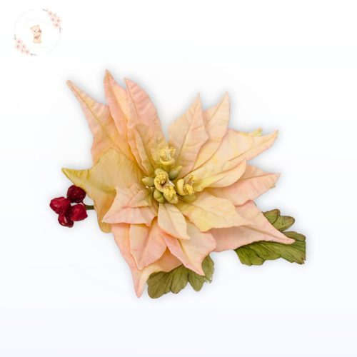 Kézműves Mikulásvirág tortadísz – 11 cm-es cukorvirág karácsonyi tortákhoz, barack színben