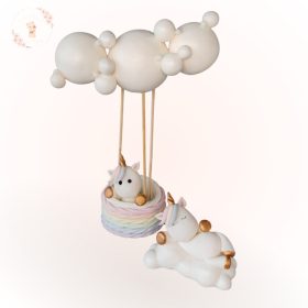 Kézműves pasztell unikornisos hőlégballonos cukor tortadísz