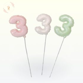 lufi szám tortadísz 3-as szám három színben rózsaszín fehér menta születésnapi tortára