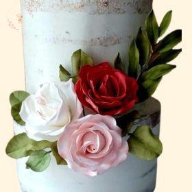 Cukorvirág Tortadísz Szett – Piros‑Fehér Rózsa