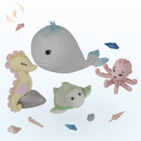 tengeri tortadísz szett 4 figura bálna teknős polip tengeri csikó kagyló dekor babás tortához